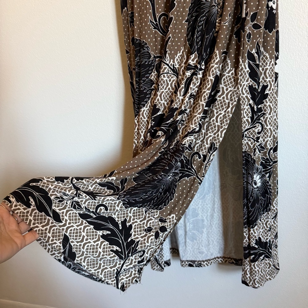 Chico's Sleeveless Maxi Dress Neutral Geometric Floral Print Tie Waist Size XL - Picture 5 of 10